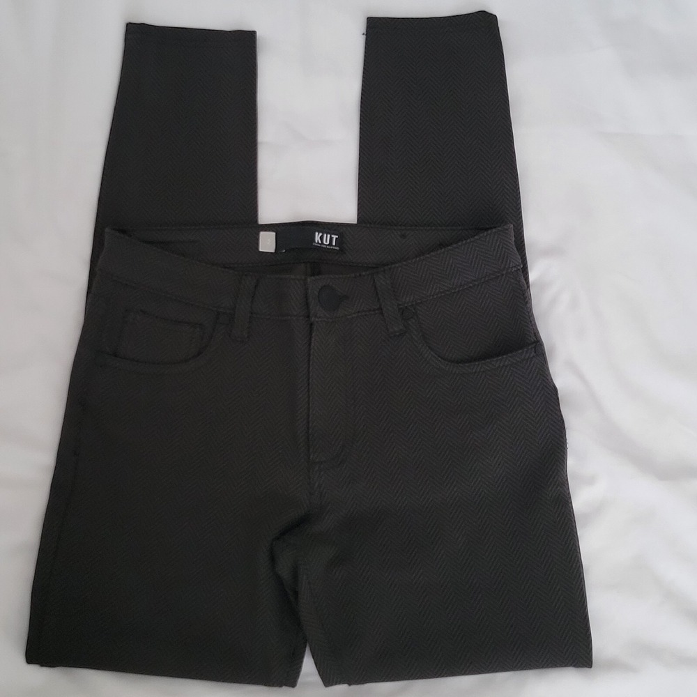 Kut From The Kloth Doona Ankle Skinny Pants Size 2 Black Chevron Stretch Soft